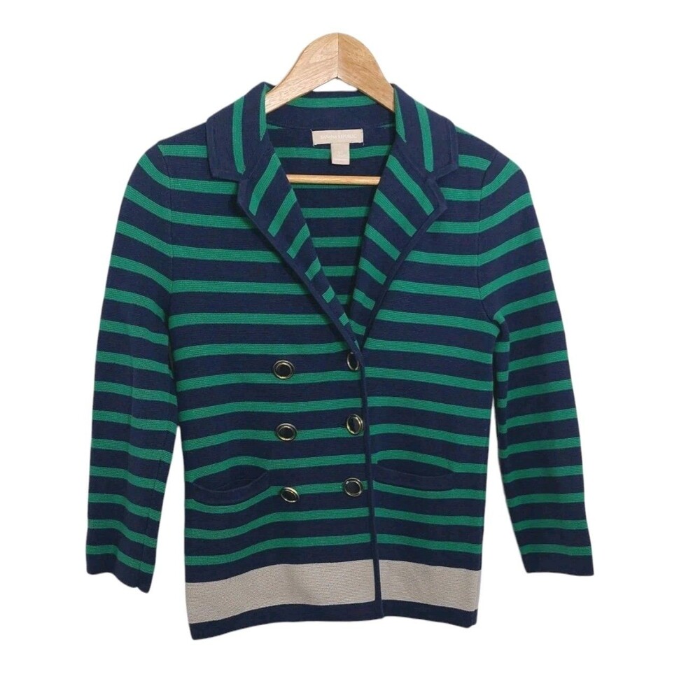 Banana Republic Women's Size XS Sweater Cardigan Blue Green Striped Buttons